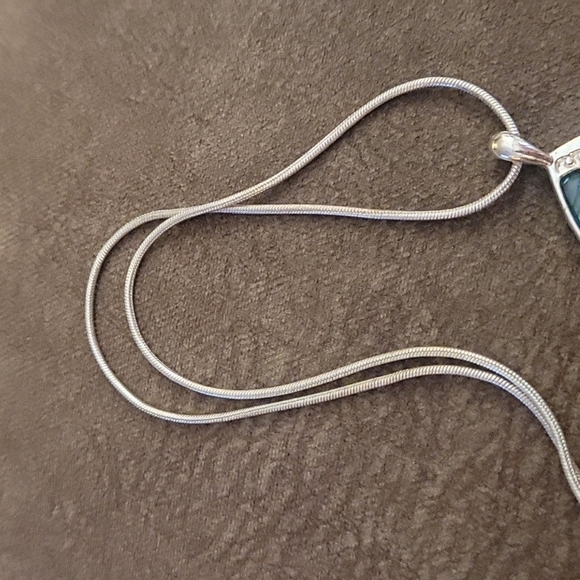 VTG KENNETH COLE Abalone Rhinestone Teardrop Pendant Snake Chain Necklace - Picture 5 of 5